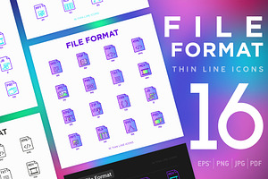 File Format | 16 Thin Line Icons Set, an Outline Icon by Alex Blogoodf