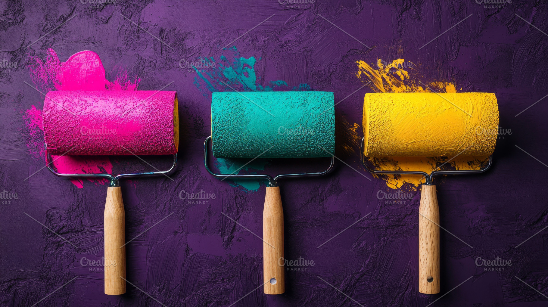 Vibrant Paint Rollers Creating Colorful Abstract Art, an Abstract Photo by Natalia Klenova's Shop