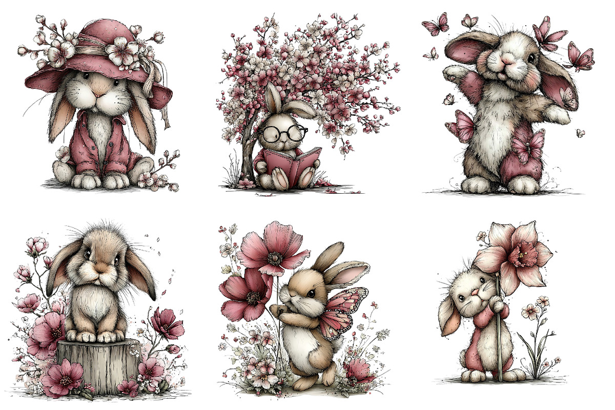 Whimsical Spring Bunny Clipart, an Illustration by Dream Creation (Photo 6 of 7)