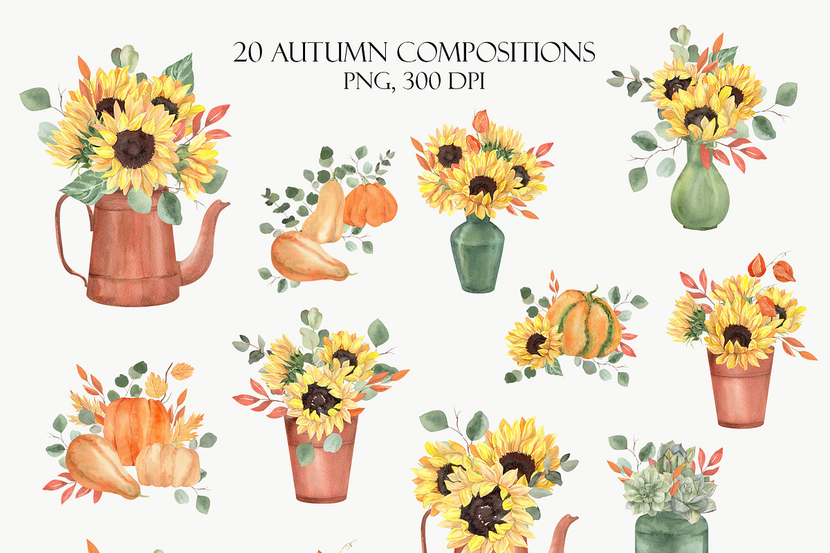 Sunflower Watercolor Thanksgiving, a Seasonal Illustration by Catch the Dream Art (Photo 6 of 9)
