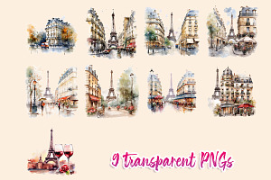 Paris Watercolor Clipart