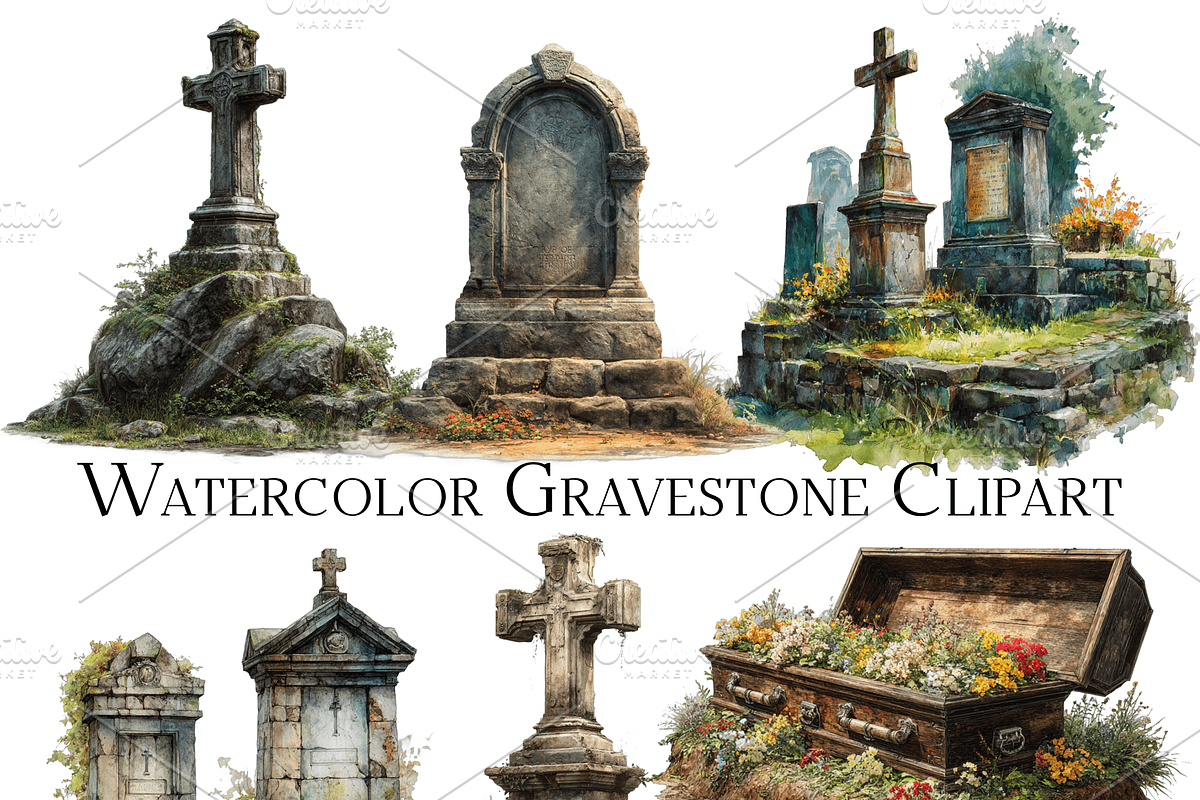Watercolor Gravestone Clipart, an Object Graphic by ArtisticTimberStudio (Photo 1 of 2)