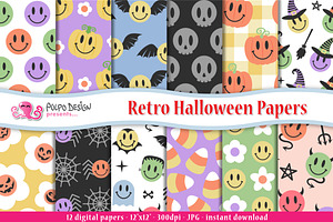 Groovy Retro Halloween digital paper