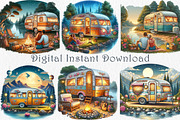 Watercolor Camper Trailer Clipart., a Transportation Illustration by GalaDesign03 (Thumbnail 3 of 5)