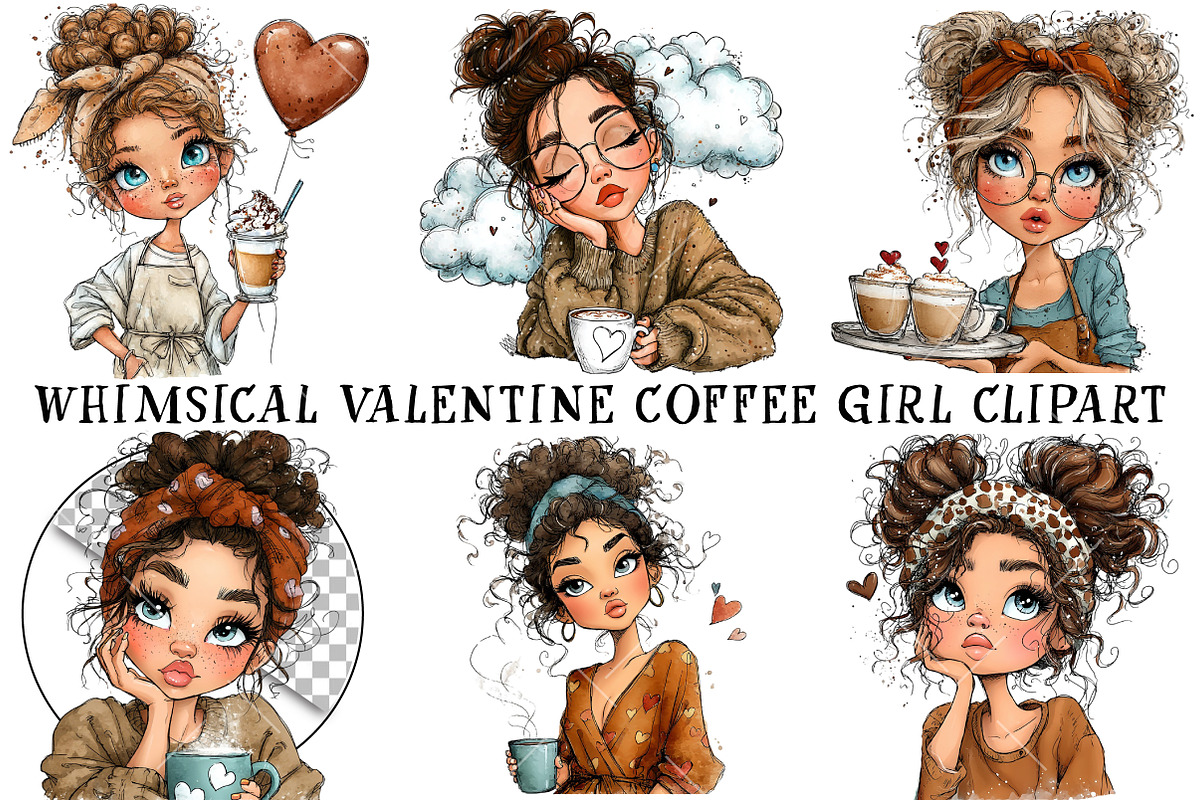 Whimsical Valentine Coffee Girl Clip, an Illustration by OK Design (Photo 2 of 6)