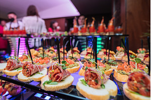 Assorted gourmet canapes with salami, a Food & Drink Photo by Red Hot Chili Pepper Shop