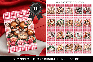 Cute Valentine Animal Card Bundle, a Stationery Template by Bijou Bay