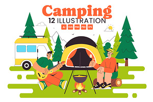 10 Summer Camping Illustration, a Seasonal Illustration by denayunebgt