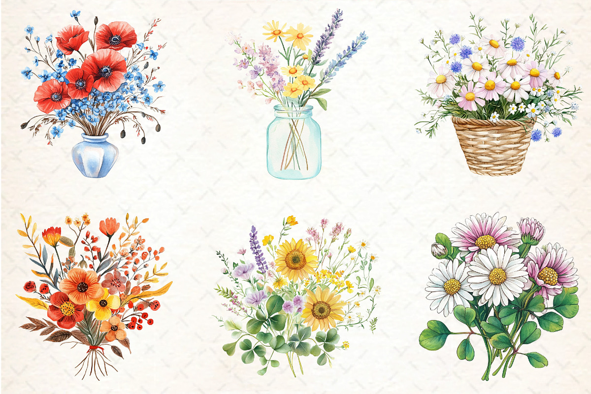 Wildflower Bouquet Watercolor Clipar, an Illustration by DreamCafeArt (Photo 2 of 3)