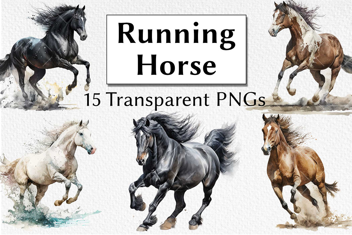 Running Horse Watercolor Clipart, an Animal Illustration by milkghost (Photo 1 of 2)