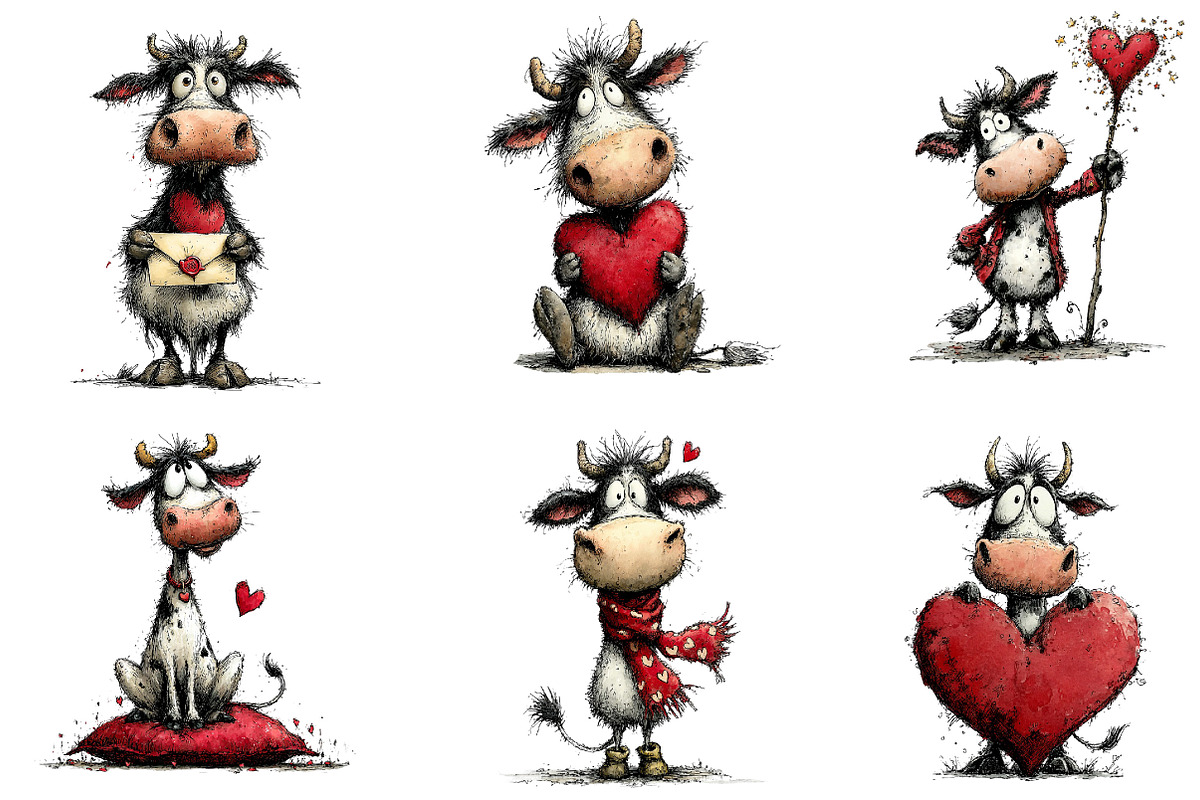 Funny Valentine's Cow Clipart, an Illustration by Dream Creation (Photo 2 of 7)