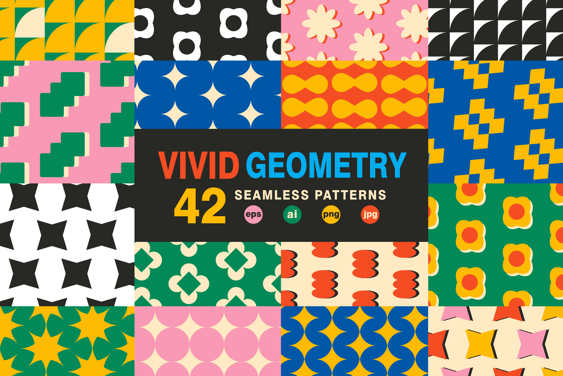 42 Vivid Geometric Seamless Patterns, a Pattern Graphic by Katrinelly