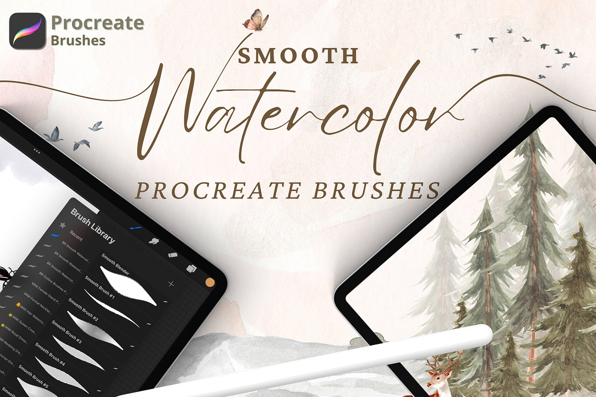 REALISTIC PROCREATE WATERCOLOR BRUSH, a Brush Add-On by BeeRubby (Photo 1 of 10)