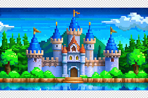 Castle Pixel Art Background, a Background Graphic by minhm2m