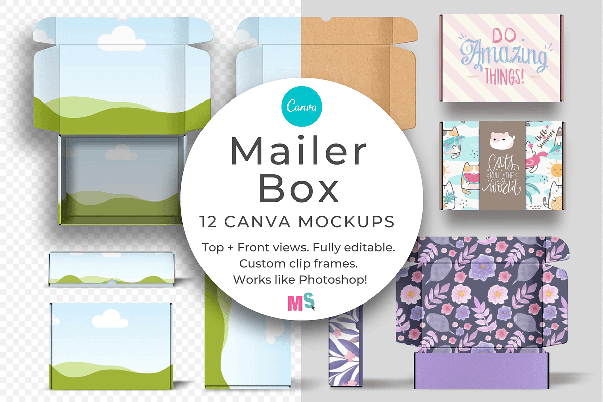 Mailer Box Mockup for Canva, a Packaging Mockup by Mockup Scene (Photo 1 of 17)