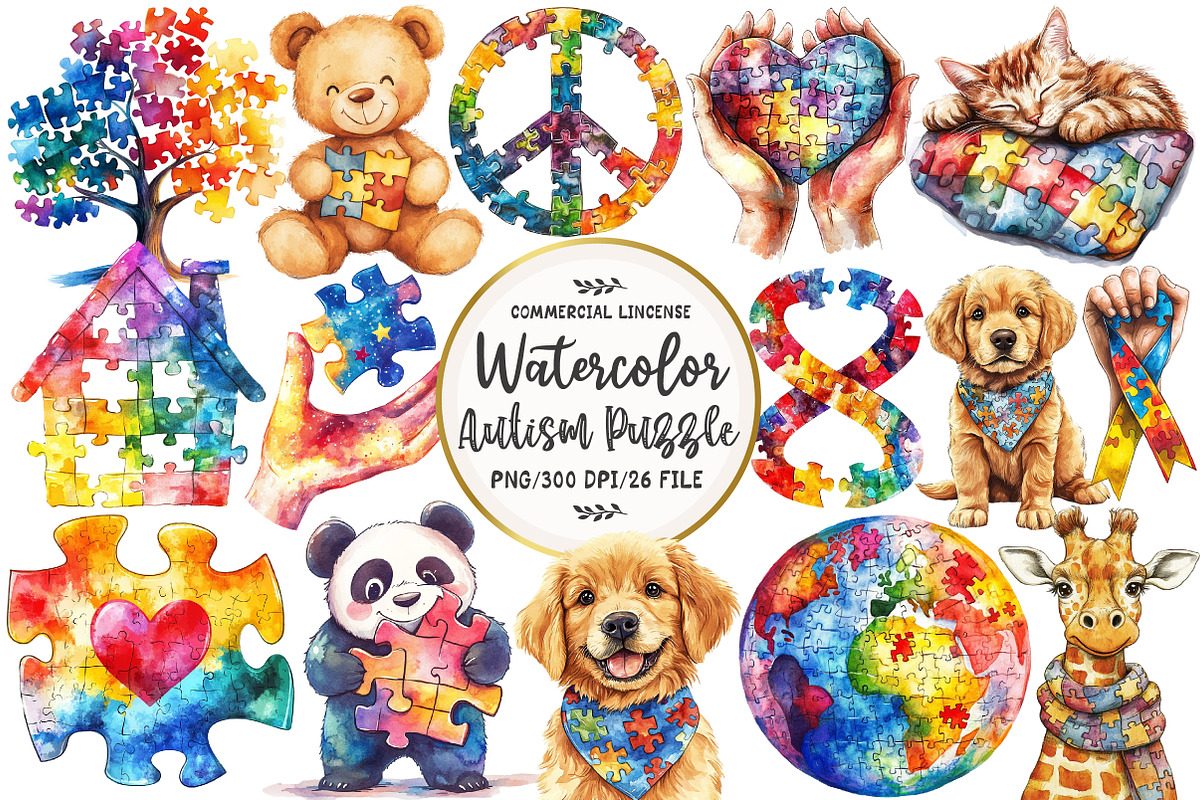 Autism Puzzle Sublimation Clipart, an Illustration by OK Design (Photo 1 of 5)