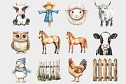Watercolor Farm Animals Clipart, a Seasonal Illustration by Design Market (Thumbnail 3 of 5)