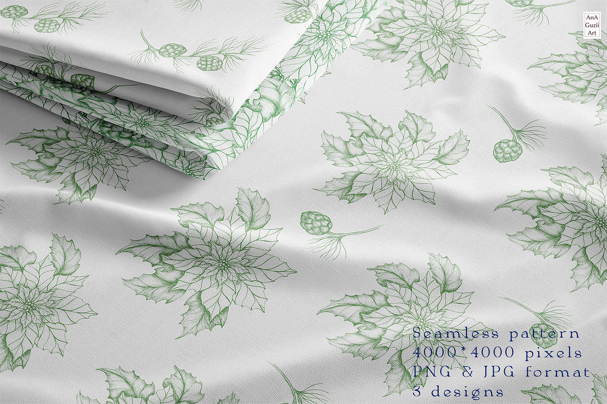 Poinsettia pattern Toile de Jouy, a Pattern Graphic by AnaGuziiArt (Photo 7 of 8)