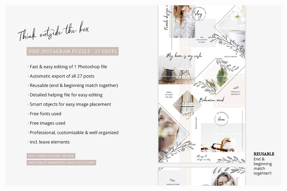 Fine Instagram Puzzle Template, a Social Media Template by AgataCreate (Photo 2 of 7)