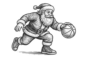 Santa Claus playing basketball, a Sport Illustration by AlexArt