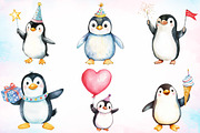 Watercolor Cute Baby Penguin Birthda, an Animal Illustration by Canvas Craft (Thumbnail 2 of 3)