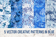 5 hand drawn vector blue patterns, a Pattern Graphic by picsome.ca (Thumbnail 1 of 3)
