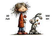 Whimsical Floral Girl and Bunny, an Animal Illustration by GiraffeCreative (Thumbnail 17 of 20)