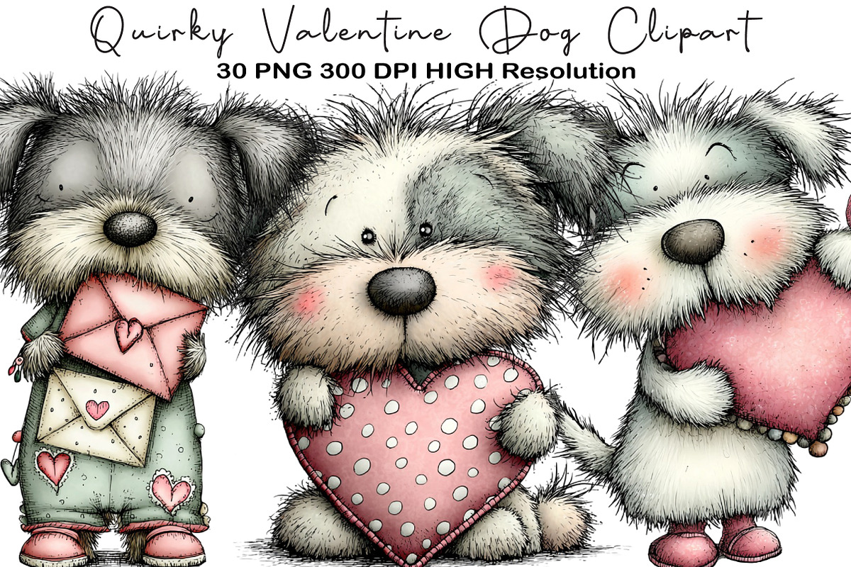 Quirky Valentine Dog Clipart, an Illustration by Black Bird Studio (Photo 1 of 6)