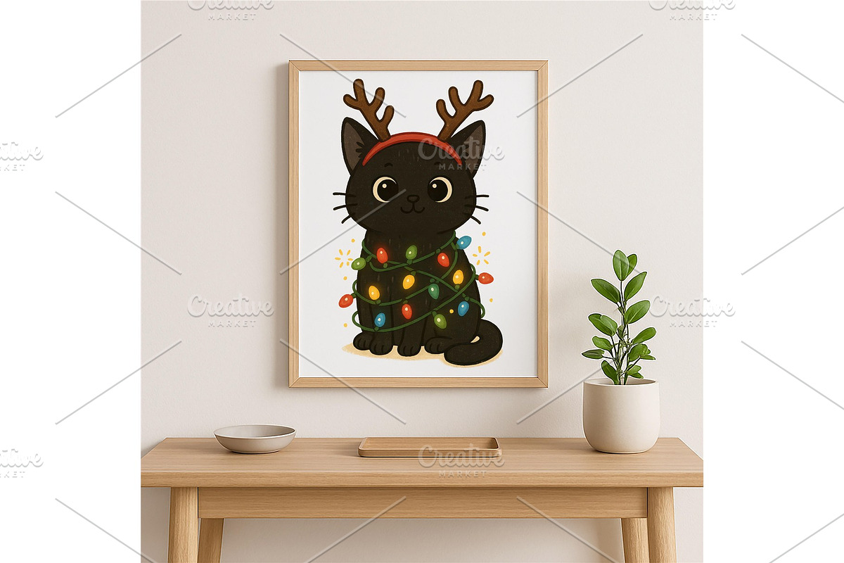 Cute Black Cat Christmas Wall Art, a Background Graphic by LaseredNinja (Photo 3 of 7)