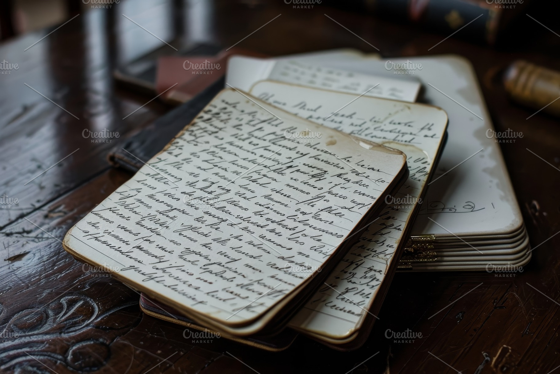 Old notebooks stacked on a rustic wo, a Photo by Iftikhar Alam