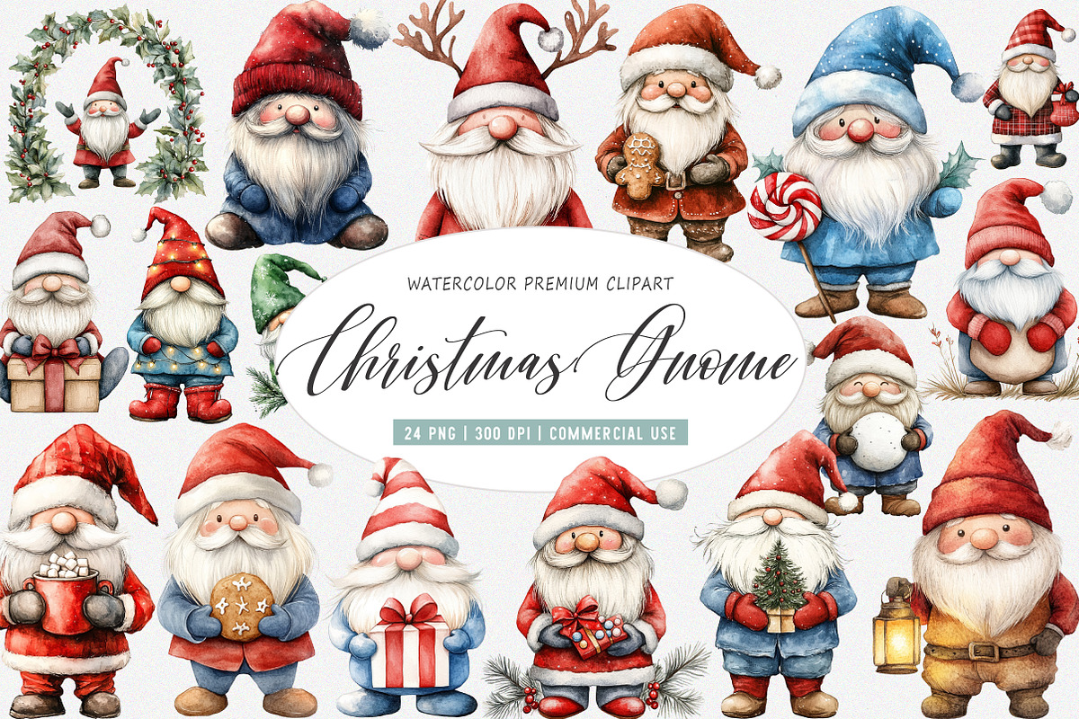 Christmas Gnome Sublimation Clipart, an Illustration by SinaCreation (Photo 1 of 5)