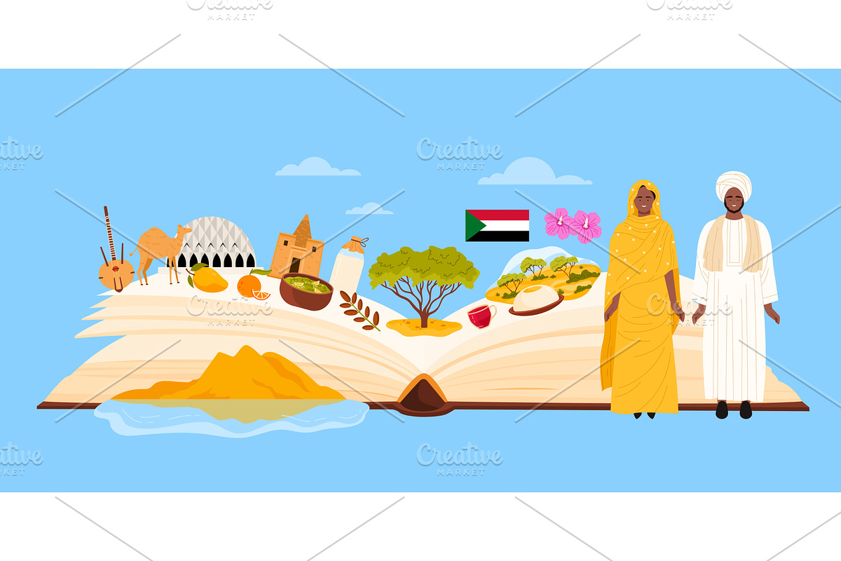 Travel to Sudan, infographic, a Food Illustration by Flashvector