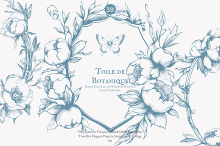 Vintage Line Art Floral Clipart, a Decorative Illustration by Patishop Art