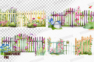 Watercolor Garden Fences Clipart