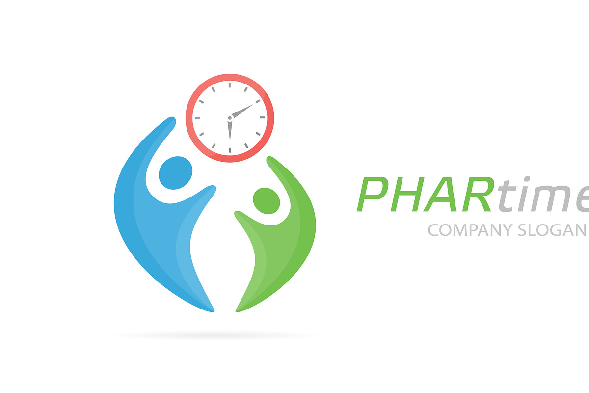 Vector clock and people logo combination. Time and family symbol or ...