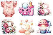 Pink Baby Girl Nursery Clipart, an Illustration by Watercolor design (Thumbnail 2 of 4)