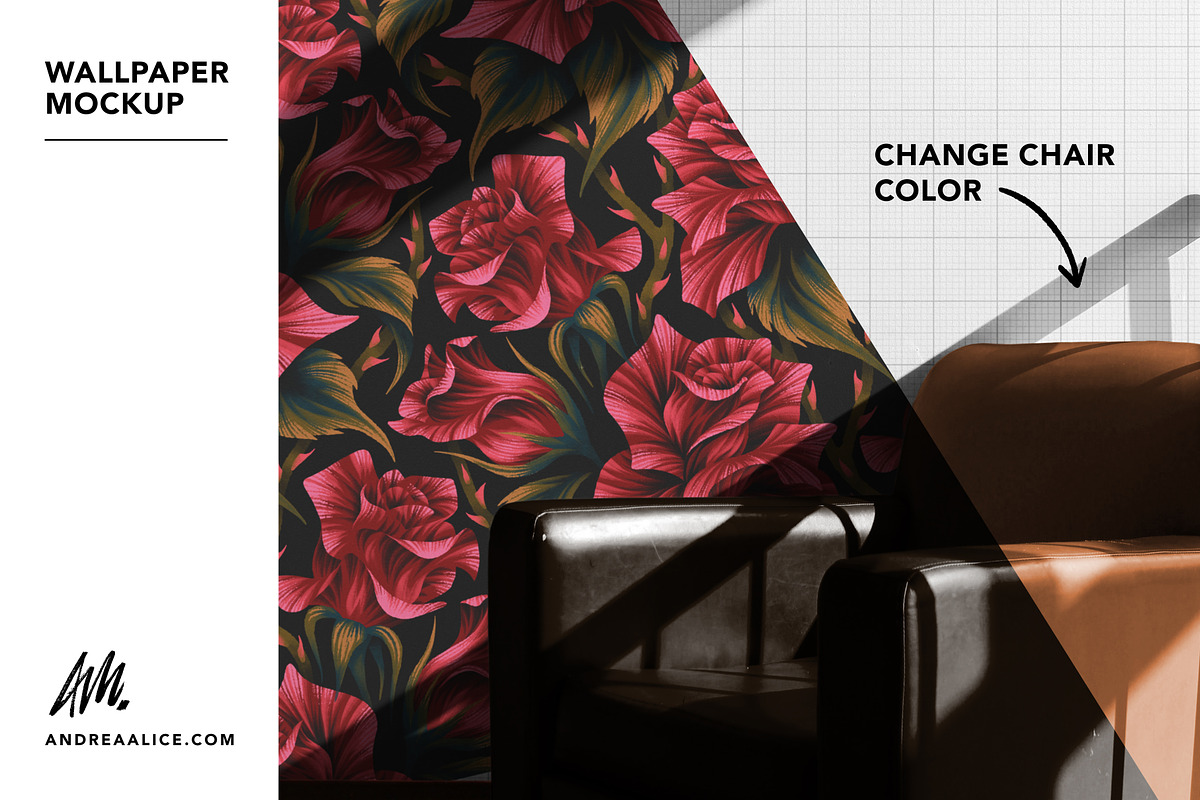 Wallpaper Mockup with Leather Chair, a Household Mockup by Andrea Muller (Photo 2 of 7)