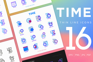 Time | 16 Thin Line Icons Set, an Outline Icon by Alex Blogoodf