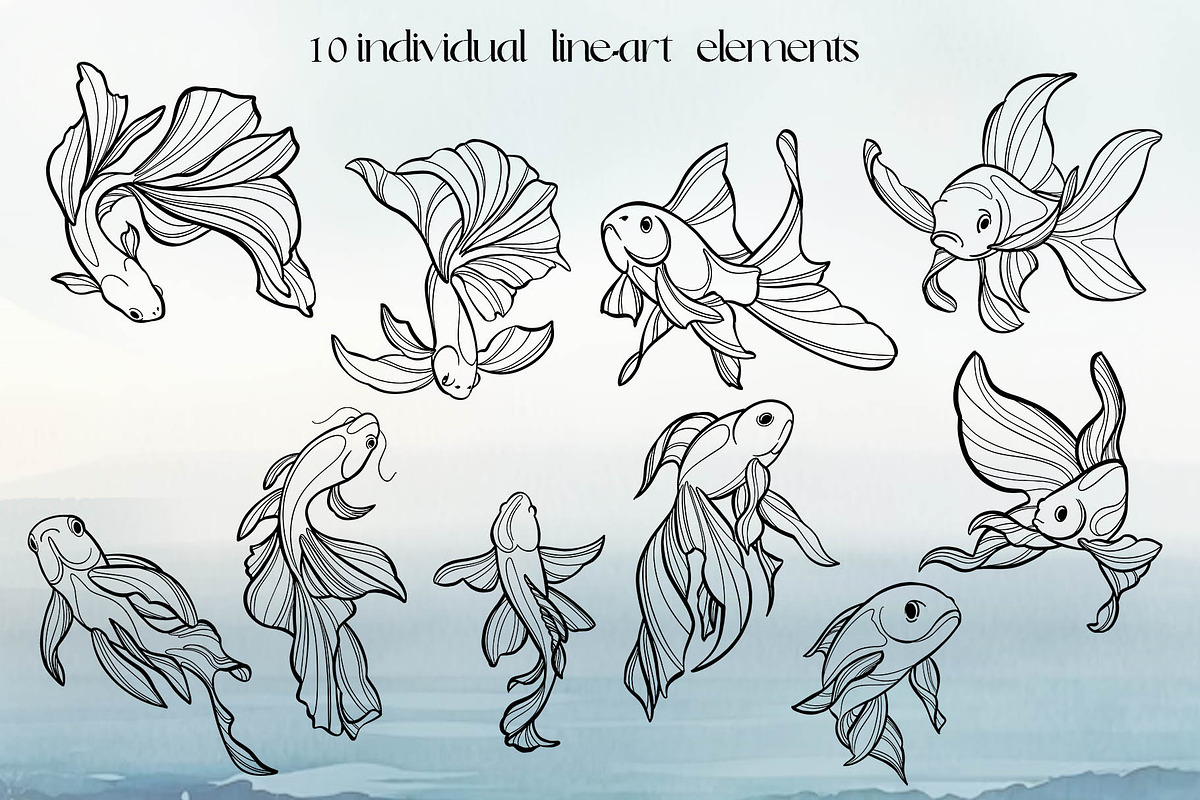 Fishes. Line art collection, an Animal Illustration by DamriNa art (Photo 2 of 5)