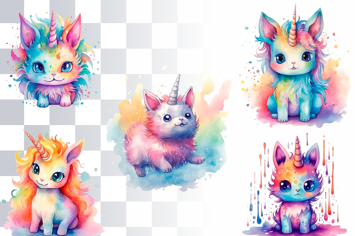 Magic Rainbow Caticorns Watercolor, an Animal Illustration by Loony Dream Designs (Photo 3 of 4)