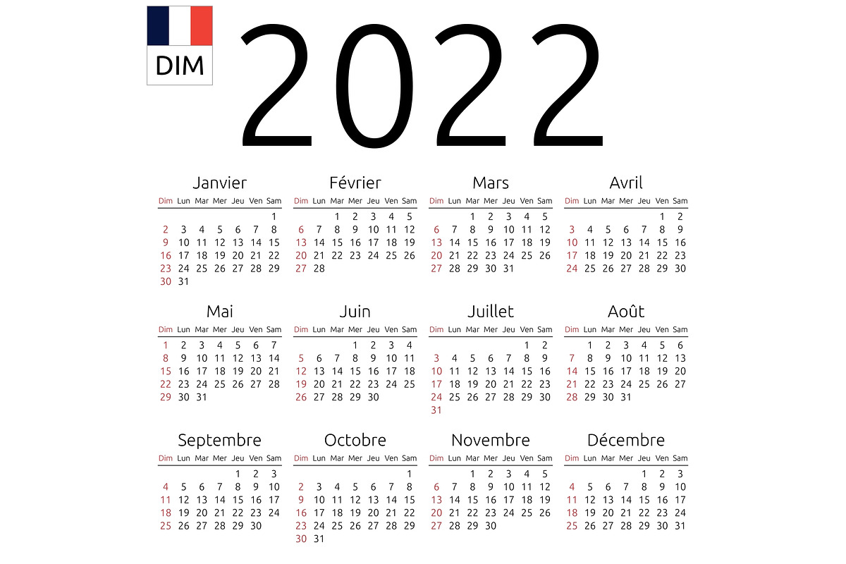 Calendar 2022, French, Sunday, a Graphic by inimalGraphic