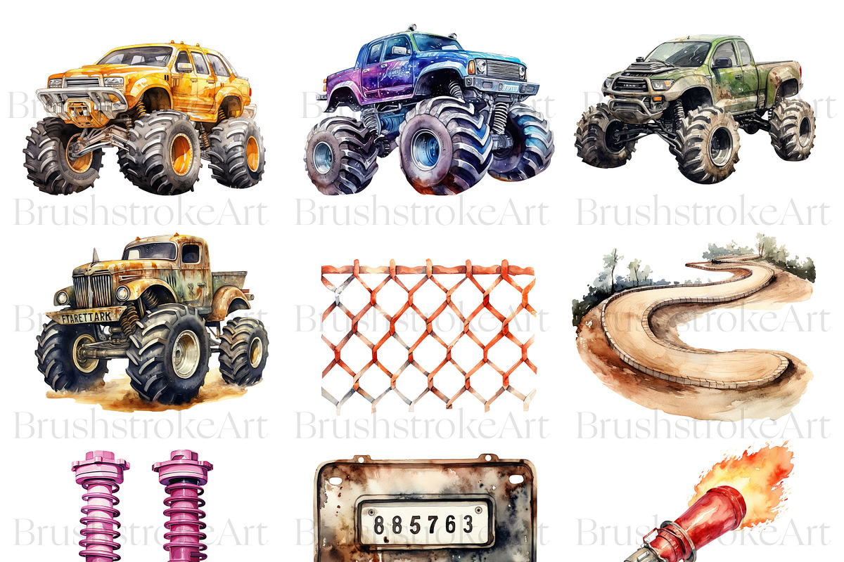 Watercolor Monster Truck Clipart PNG, a Transportation Illustration by BrushstrokeArtGB (Photo 5 of 9)