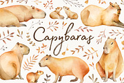 Capybaras Watercolor set, an Animal Illustration by Green_leaf_17 (Thumbnail 1 of 5)