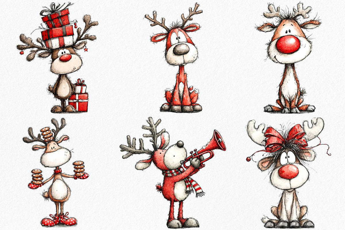 Quirky Funny Christmas Reindeer, an Illustration by Canvas Craft (Photo 3 of 8)