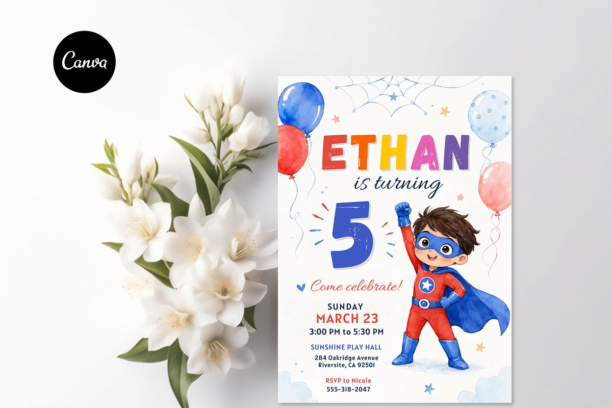 Superhero Birthday Invitation, an Invitation Template by heynomi (Photo 19 of 19)