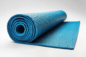 Rolled Blue Yoga Mat Exercise Fitnes, a Photo by Pixeness Studio