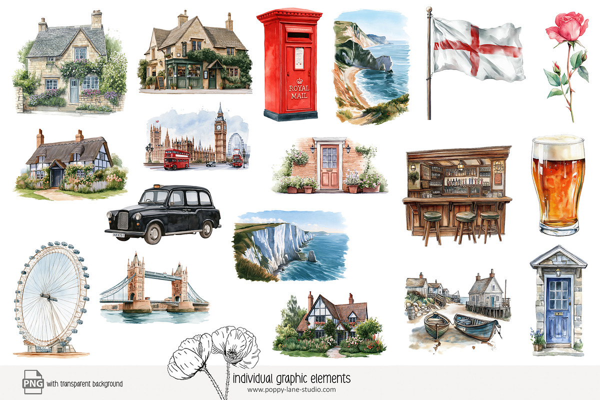 100 watercolour England clip art, a Person Illustration by Poppy Lane Studio (Photo 3 of 10)