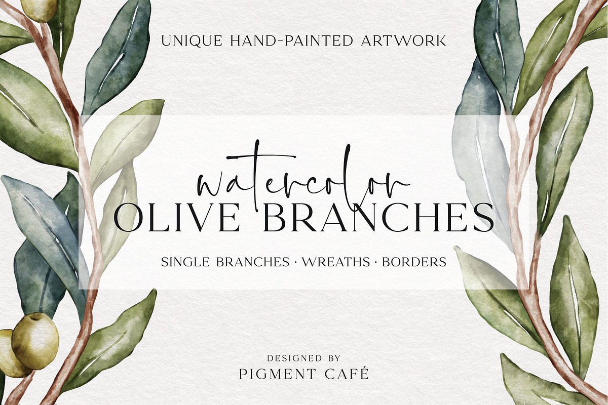 Watercolor Olive Branches & Wreaths, a Decorative Illustration by Pigment Café (Photo 1 of 8)