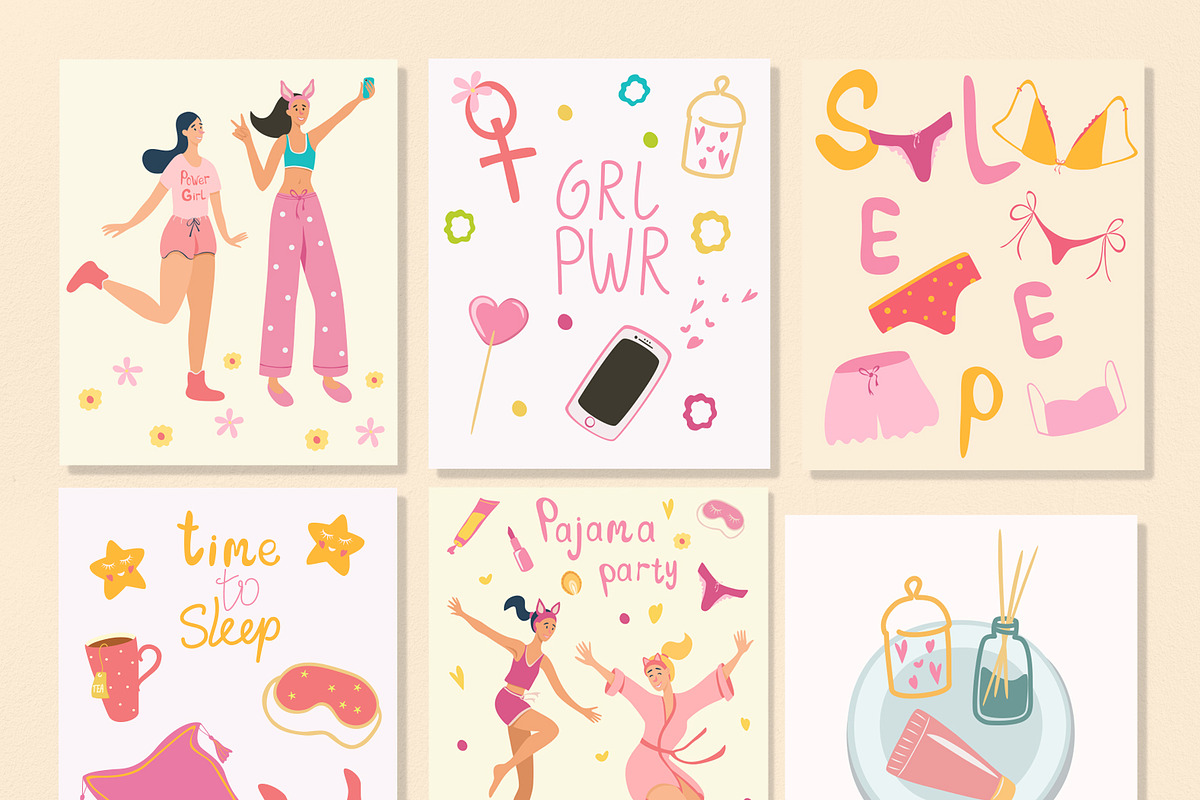 Girls in Pajamas Clipart & Patterns, an Object Graphic by PawLoveArt (Photo 9 of 18)