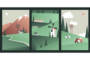 Spring landscape, green fields, an Illustration by art PVP - market